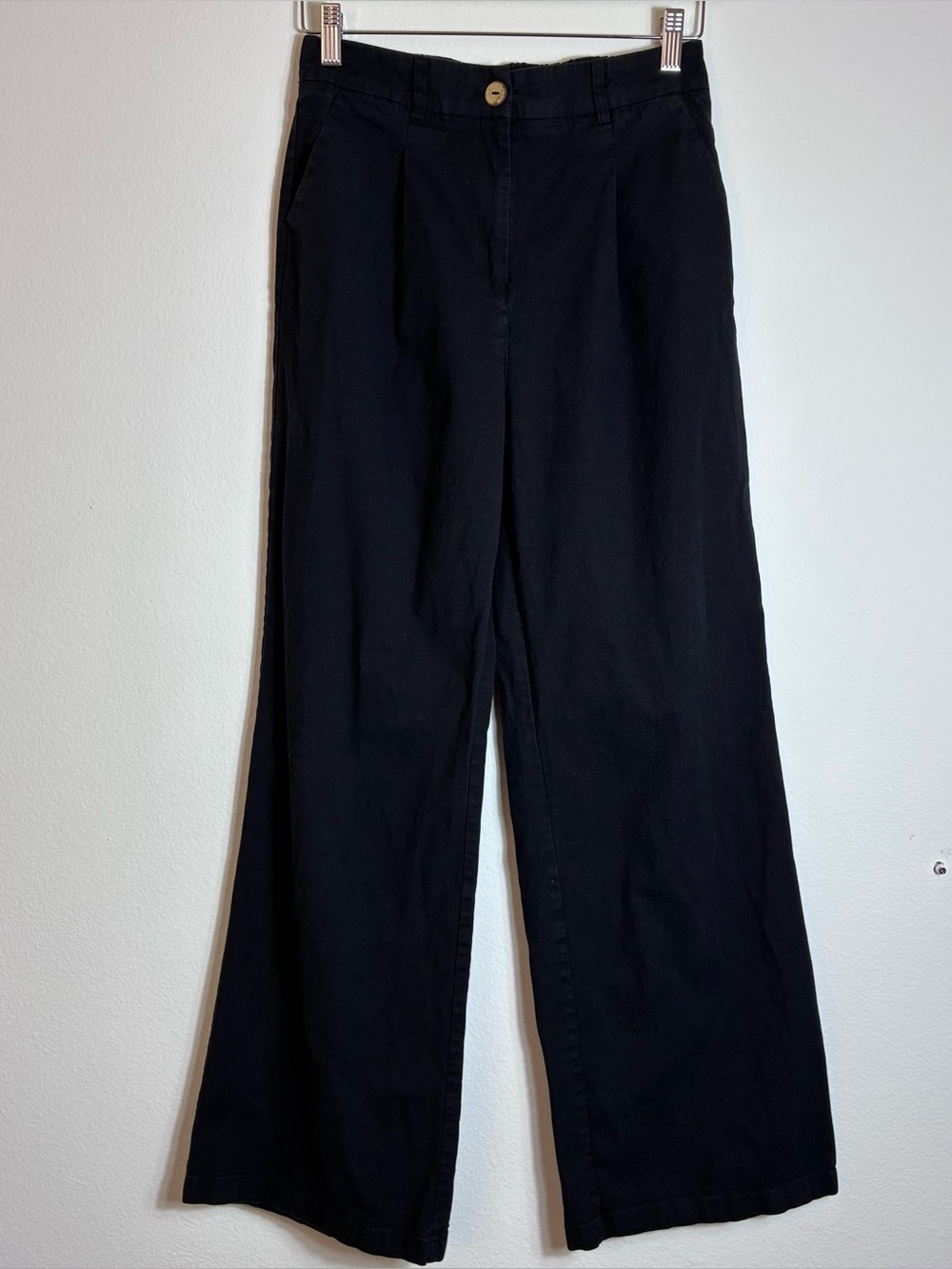 Commense Black Pants Wide Leg High Rise Elastic Waist Size M Pleated Career